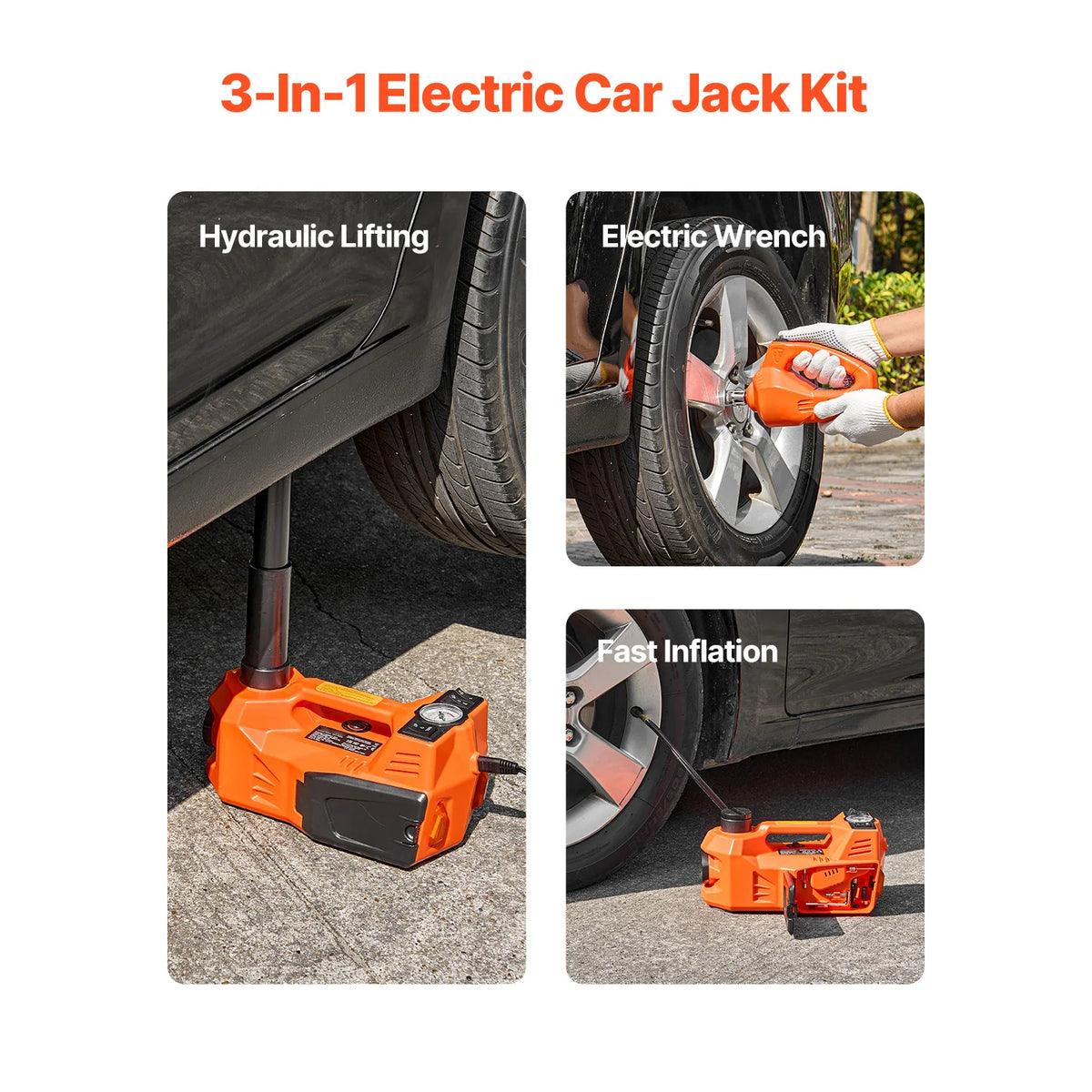 Succebuy 5T Electric Scissor Jack with Integrated Inflator and LED Light for Sedans, SUVs, and Trucks