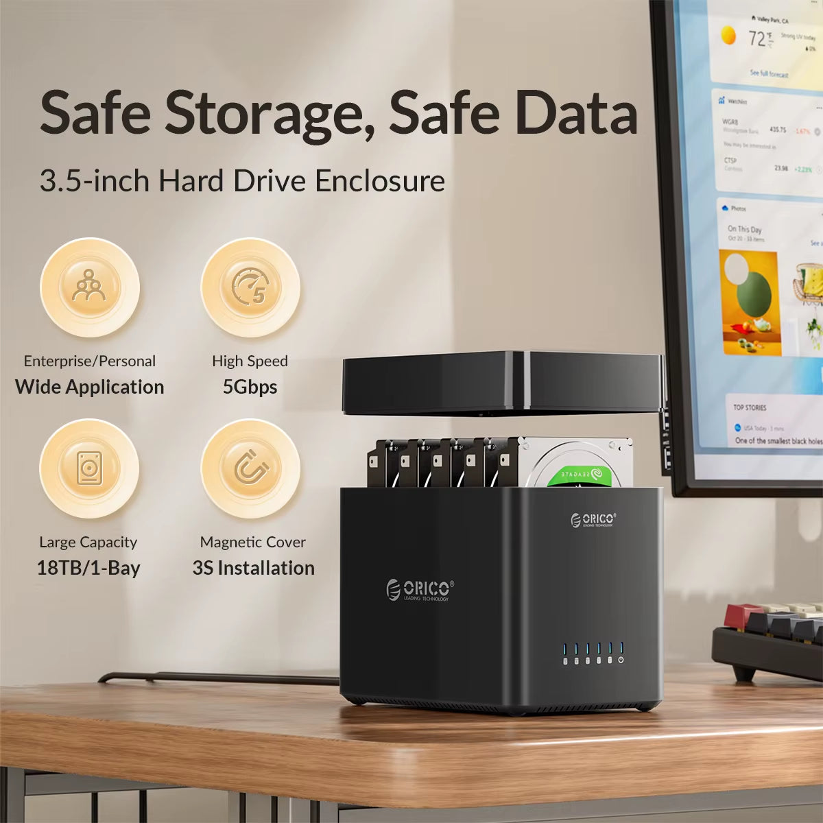 ORICO DS Series 5 Bay 3.5 Inch USB Hard Drive Enclosure Magnetic-Type SATA to Usb3.0/Type-C HDD Case for Altcoins Mining