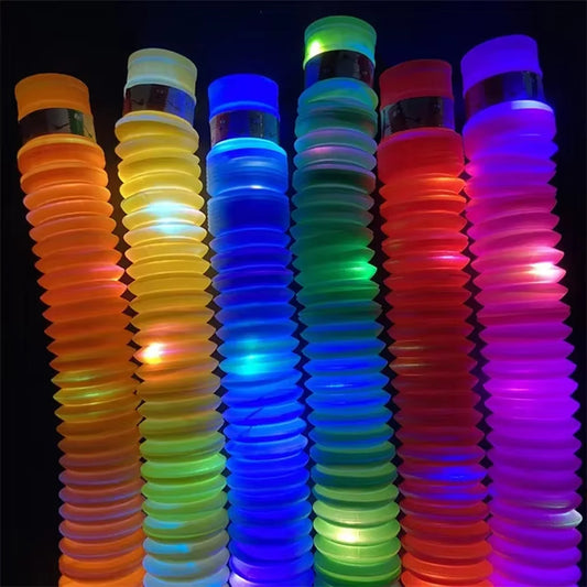 12 Pcs LED Flash Pop Tubes Sensory Toy for Adult Stress Relieve Toys Kid Autism anti Stress Plastic Bellows Children Squeeze Toy