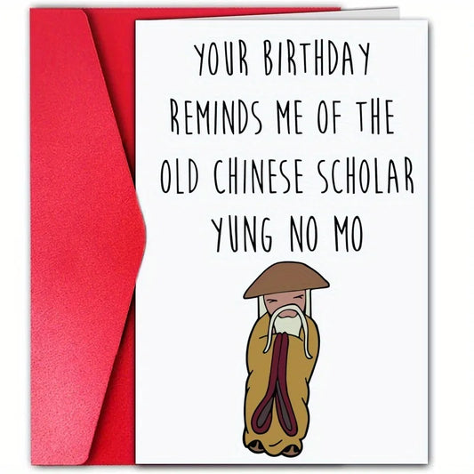 Getting Old Card Funny Greeting Card with Envelope Chinese Cartoon Unique Cards Happy Birthday Yung No Mo Dark Humour Offensive