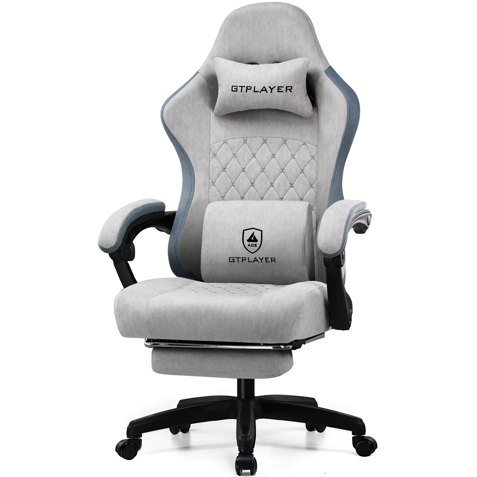 Gaming Chair with Pocket Spring Cushion, Linkage Armrests & Footrest, Ergonomic Office Chair with Lumbar Support