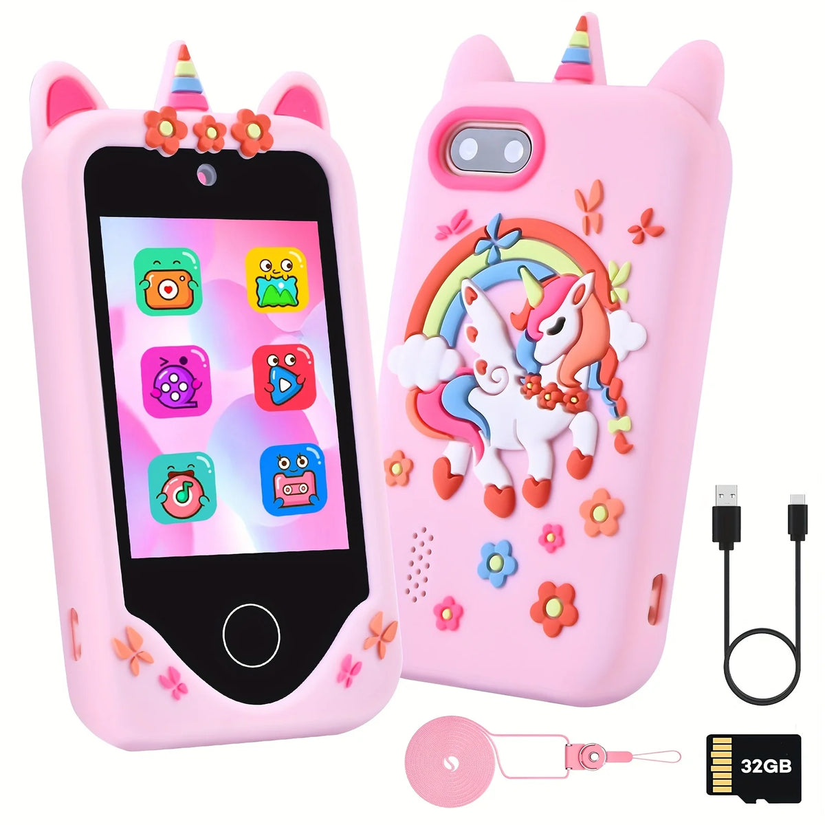 Children's Educational Smartphone Toy with Touchscreen HD Dual Camera and 32GB SD Card - Ideal Travel Companion and Birthday Gift