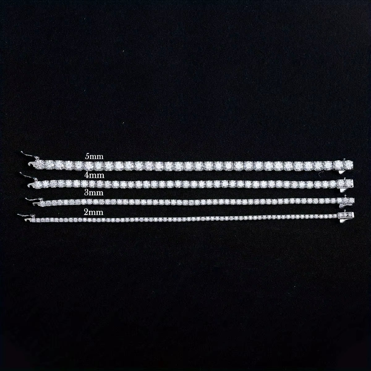 S925 Sterling Silvery Tennis Bracelet 2/ 3/ 4/ 5Mm Moissanite Fine Jewelry Hypoallergenic 6.69-8.66Inch Length