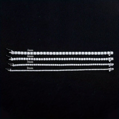 S925 Sterling Silvery Tennis Bracelet 2/ 3/ 4/ 5Mm Moissanite Fine Jewelry Hypoallergenic 6.69-8.66Inch Length