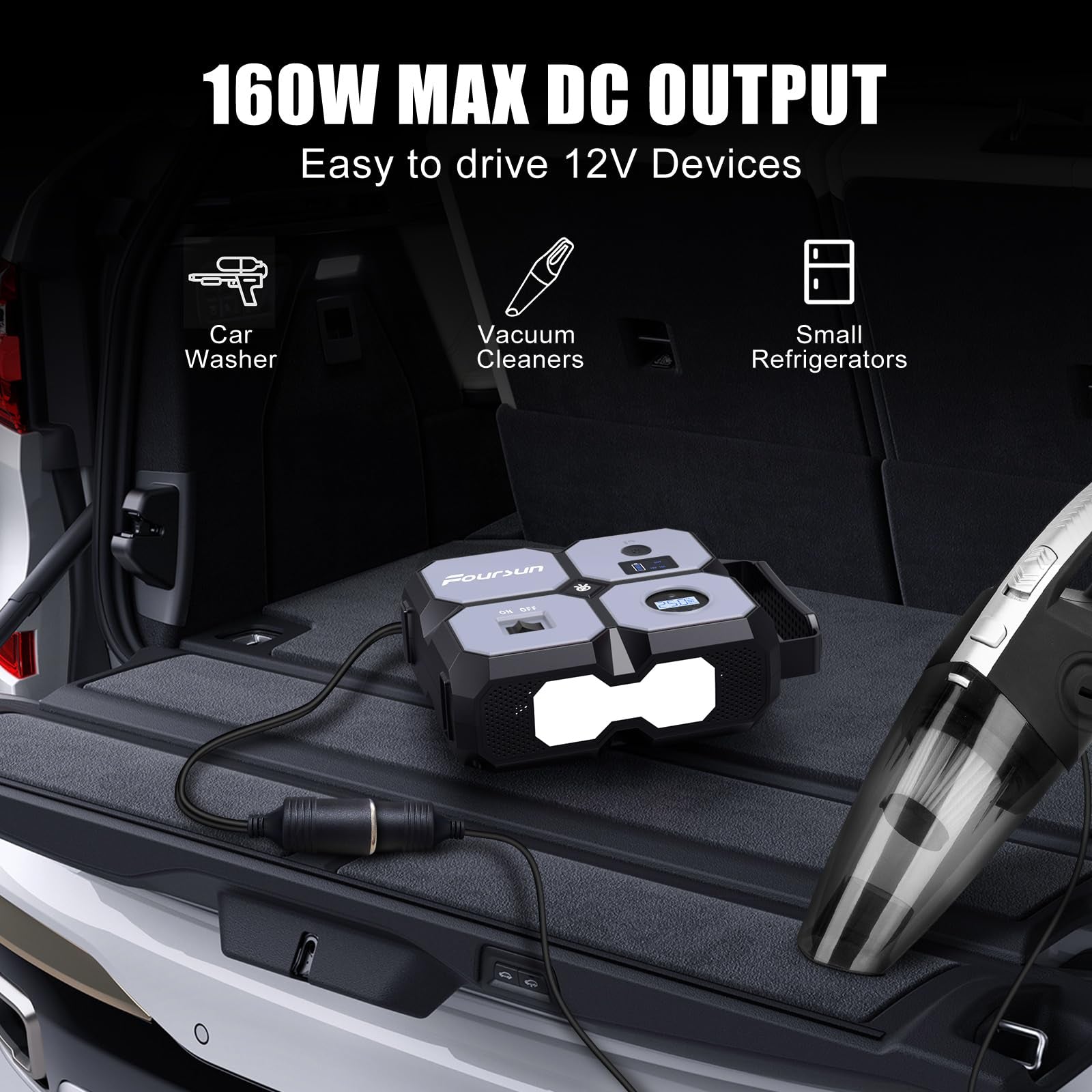 Foursun Car Jump Starter with Air Compressor, Foursun 4000A 26800Mah Jump Starter Battery Pack (All Gas/8.0L Diesel) 150PSI Digital Tire Inflator, 12V Car Lithium Battery Jump Box Pack Power Charger