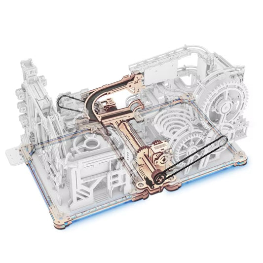 ROBOTIME Rokr Electric Marble Run with Light 3D Puzzle Toys Marble Spaceport Gifts for Kids Children Connect with Night City