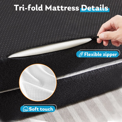 JHK Certified Three-Fold Portable Floor Bed for Travel, Camping, and Yoga - Soft Touch with Flexible Zipper