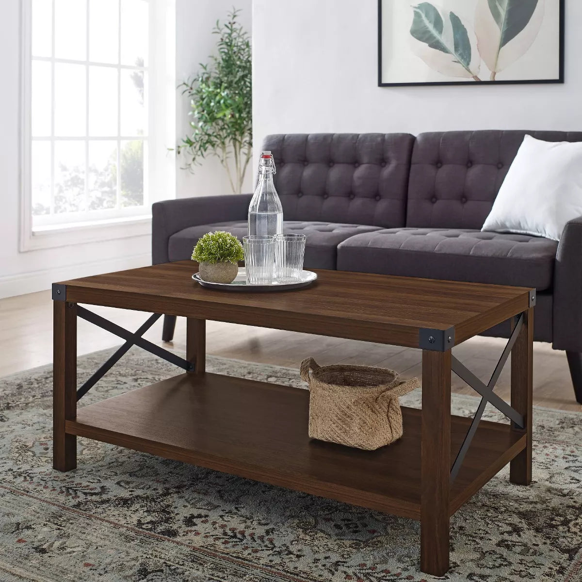 Sophie Rustic Industrial X Frame Coffee Table - Saracina Home