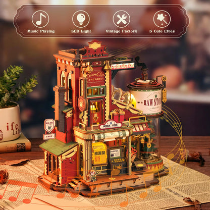 Robotime Rokr Dream Gift Factory 3D Wooden Puzzle with Light and Music - Ideal Christmas Gift for Children and Kids Building Block Kit