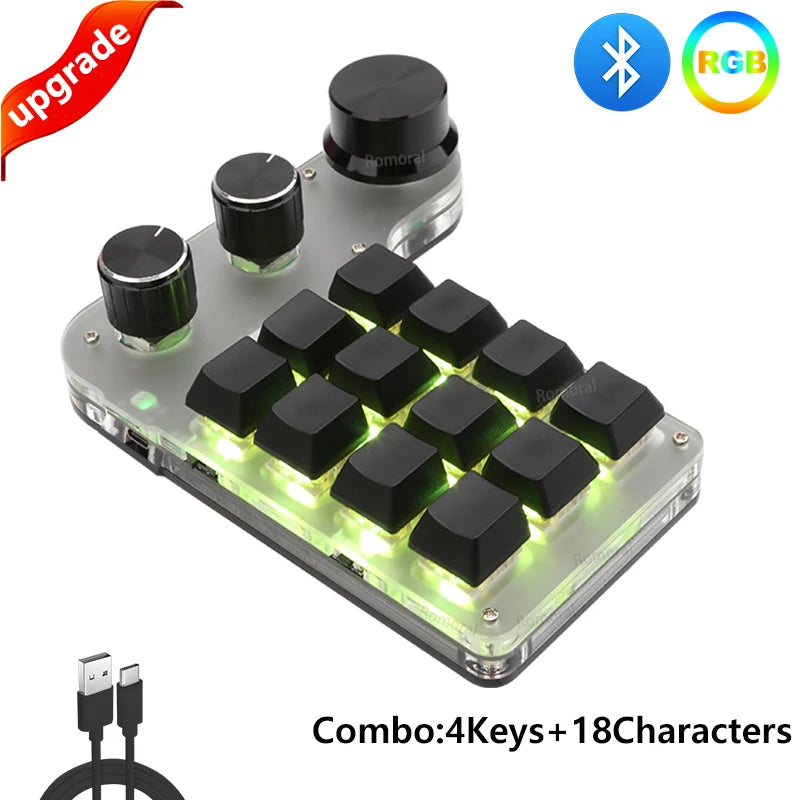USB Custom Keyboard Macro 6/21 Key 1 Knob Programming RGB Bluetooth Gaming Photoshop Hotswap Mini Mechanical Bluetooth Keyboard
