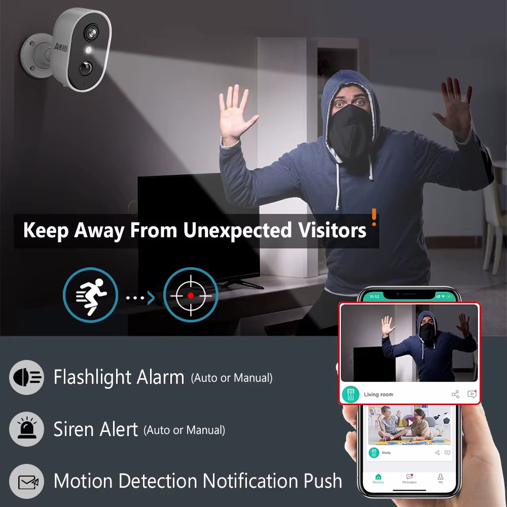 ANRAN 2K Rechargeable Battery Camera 2.4G Wifi Camera Wireless Home Surveillance Security Cameras PIR ,IP65 ,Work with ANRAN App