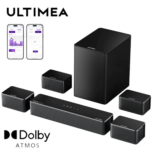 7.1Ch Soundbar with Dolby Atmos, APP Control, Surround Sound System for TV, 4 Wired Surround Speakers, Sound Bar for TV