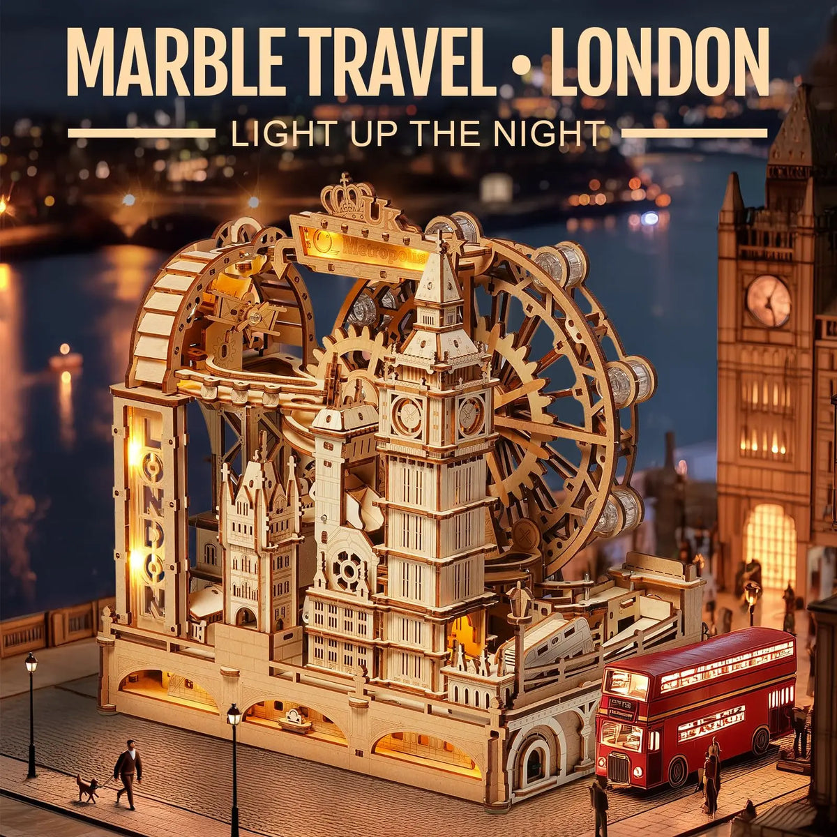 Rokr London Marble Run 3D Wooden Puzzle - Engaging Interactive Gift for Kids and Adults, Ideal for Craft Enthusiasts
