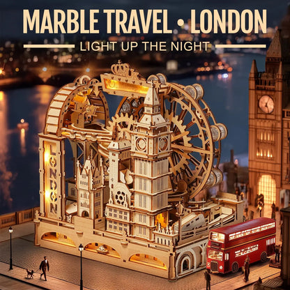 Rokr London Marble Run 3D Wooden Puzzle - Engaging Interactive Gift for Kids and Adults, Ideal for Craft Enthusiasts
