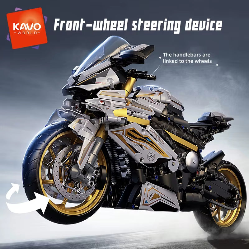 KAVOWORLD 1:5 Scale Motorcycle Desktop Ornament Building Blocks Set - 2045PCS Technic Motorbike Model Kit for Sport Bike Enthusiasts and Gift Giving