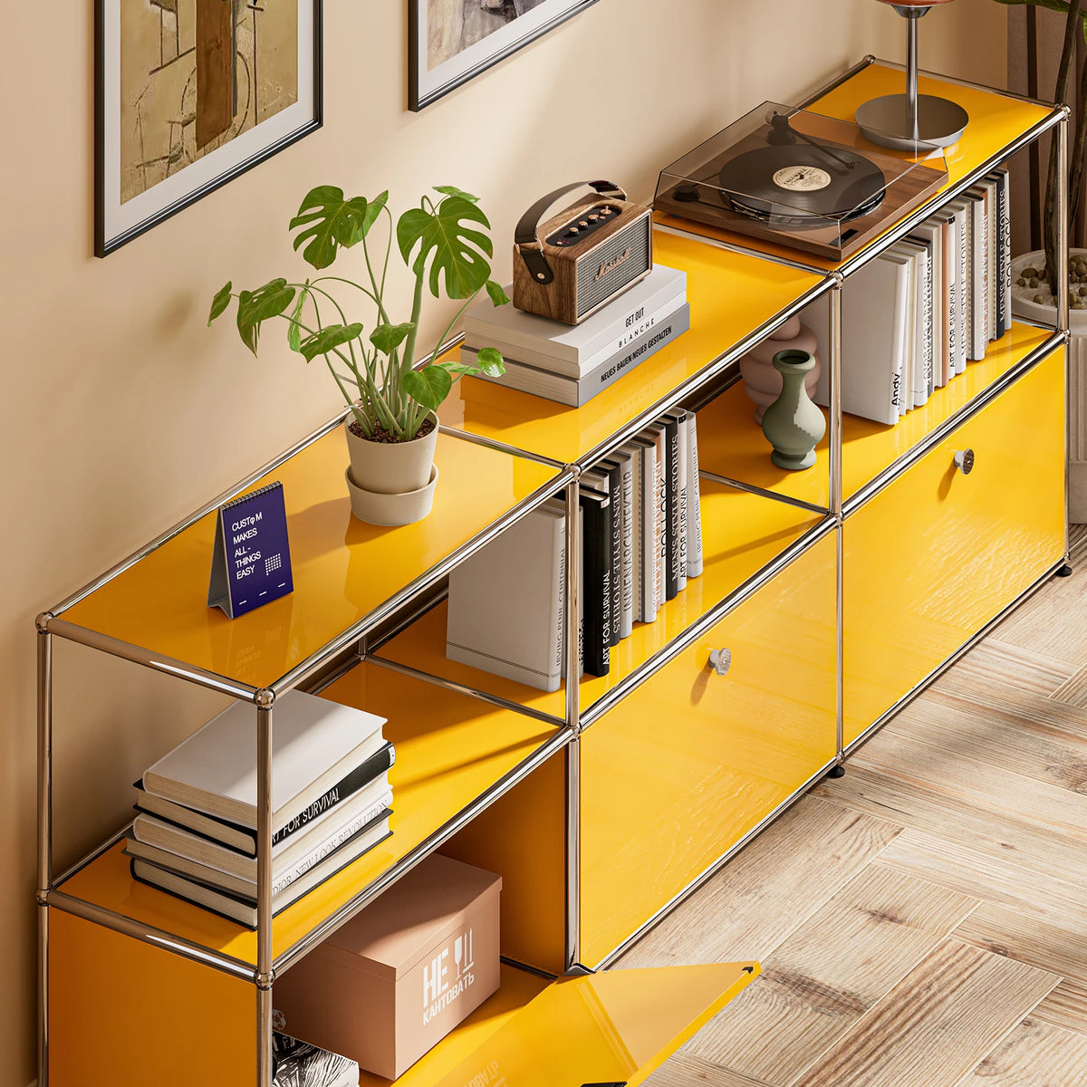 Contemporary Stainless Steel Storage Cabinet and TV Stand for Living Room and Home Office