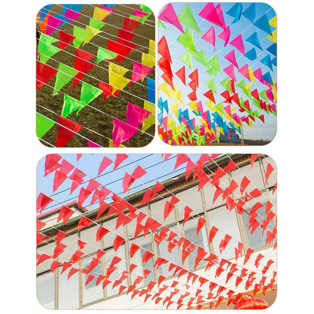 100PCS Colorful Flags Triangular String Flags, Outdoor Opening Festival Celebration, Wedding Thickened Rope Party