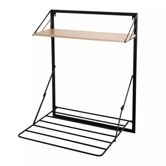 Collapsible Laundry Shelf and Drying Rack Combo in Light Oak, Steel Construction, 65 Lb Capacity