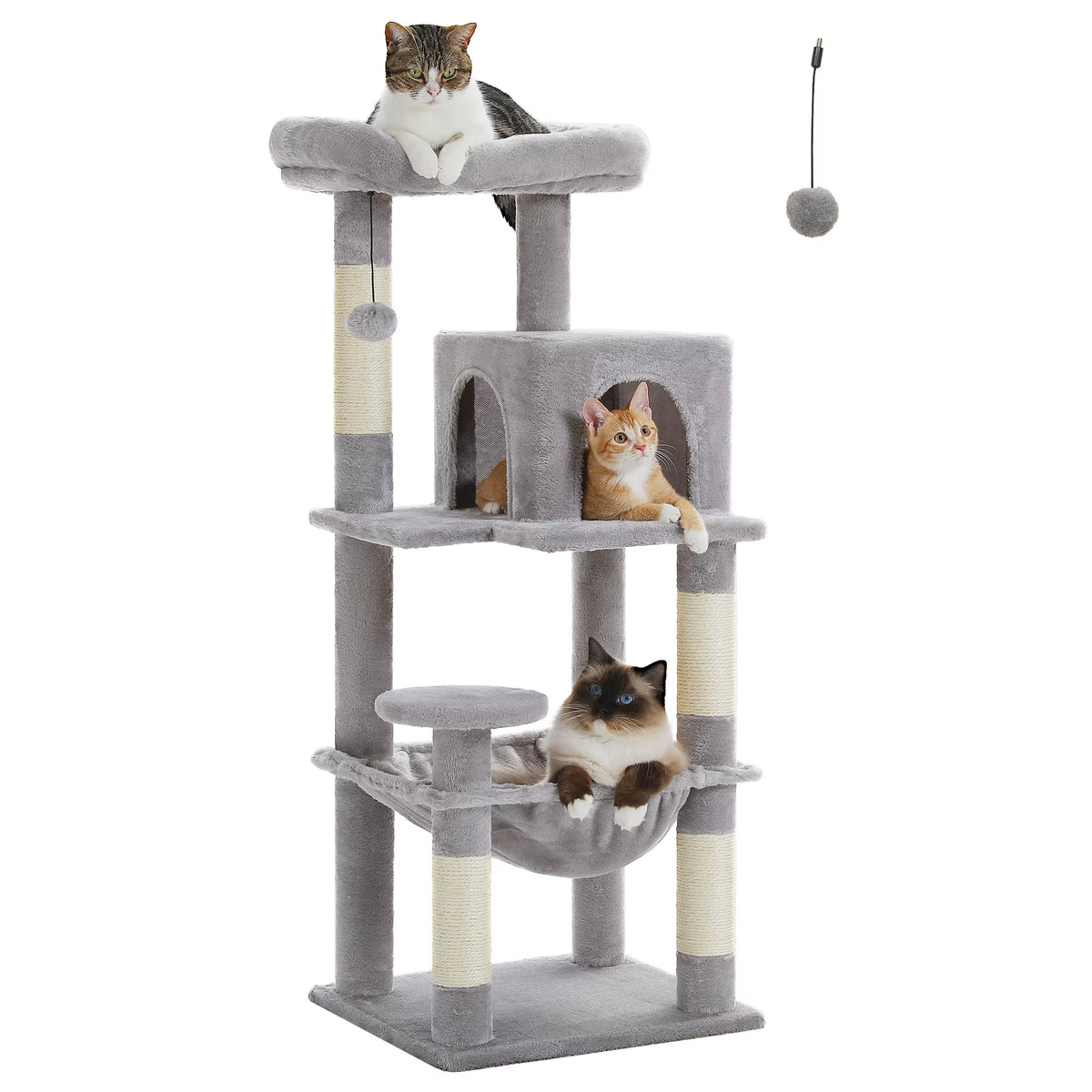 Indoor Cat Tree, 5-Tier Cat Tower for Large Cats with Metal Frame, Spacious Hammock, and Elevated Perch