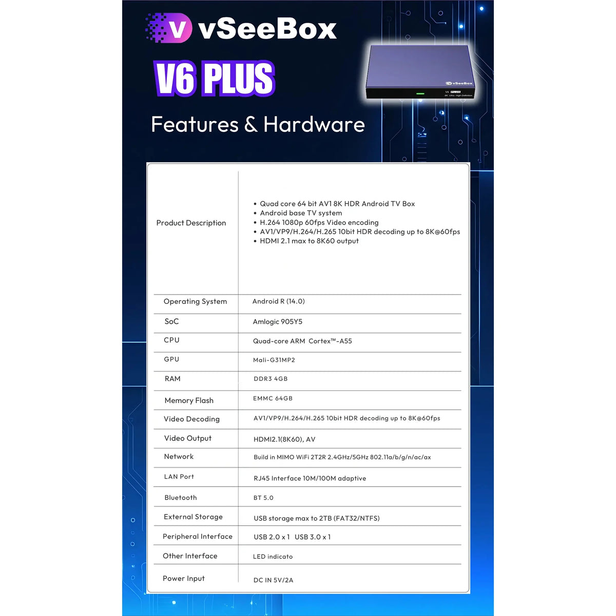 2026 Vseebox V6 Plus with Voice Control, 8K HD, Wi-Fi 6, and Simple Setup