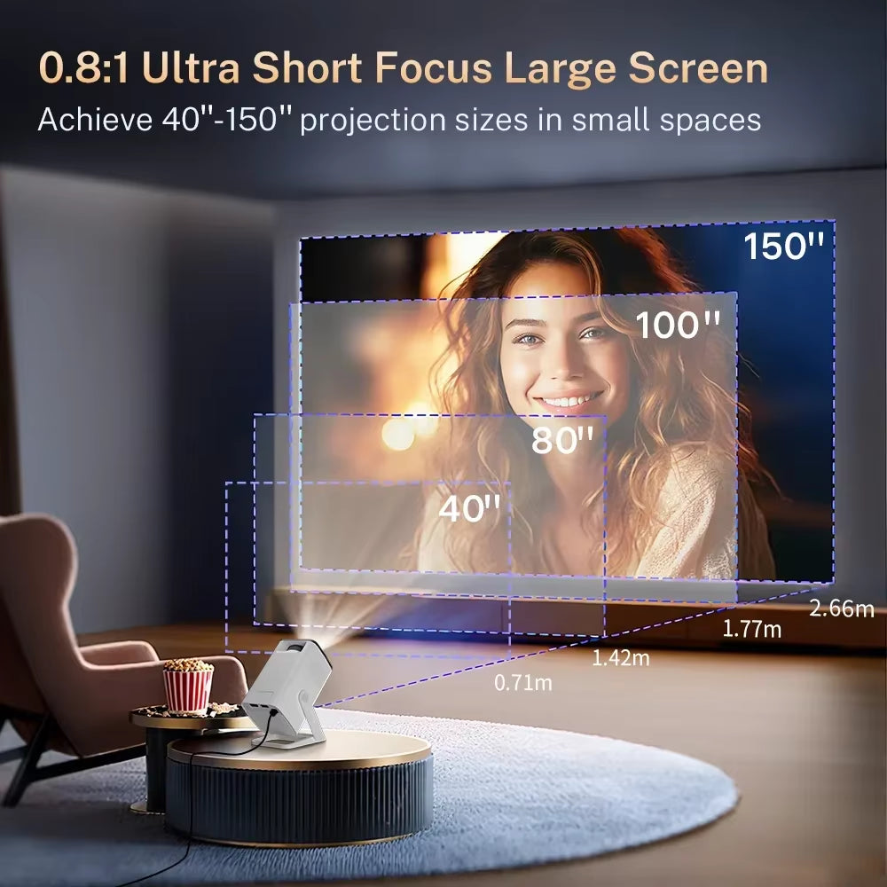 Mini Projector 1080P/4K Supported, Wifi 6 & Bluetooth 5.4, Android TV Short Throw Portable Beamer for Home Theater Outdoor Movie
