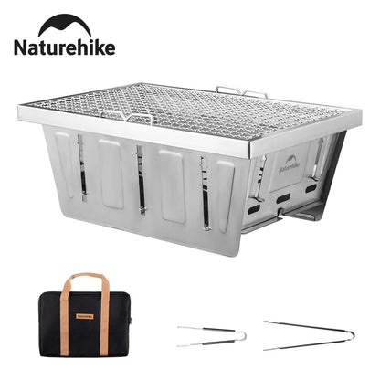 Naturehike Portable Folding Charcoal Grill for IGT Table - Outdoor BBQ Rack with Tongs
