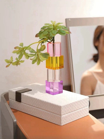 Modern Crystal Cube Bud Vase, Dopamine Table Setting Centrepieces