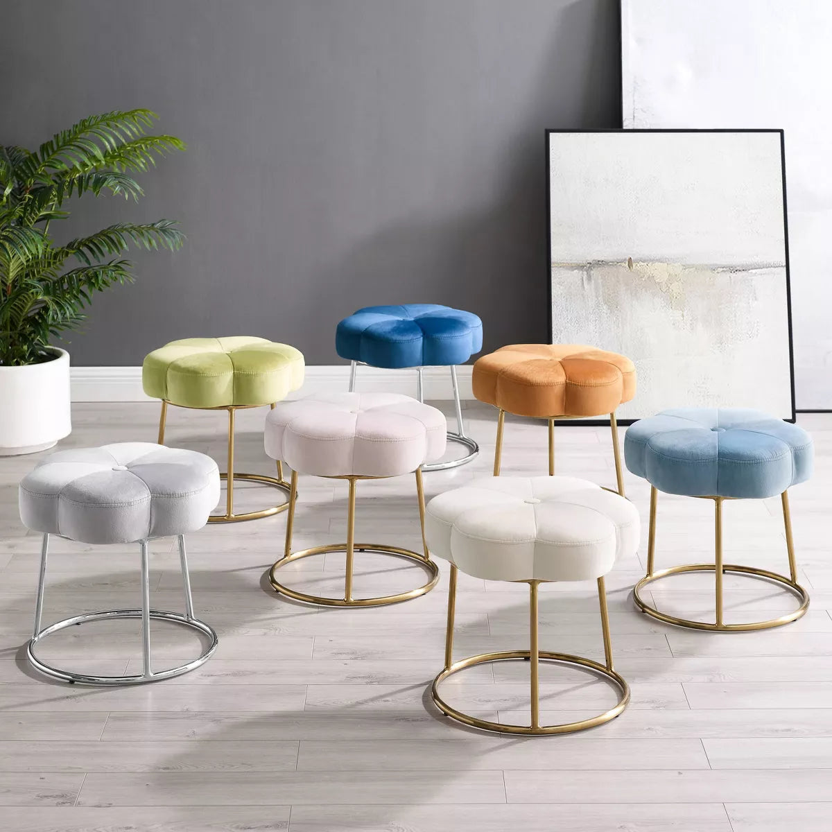 Seraphina Accent Vanity Stool -Blue