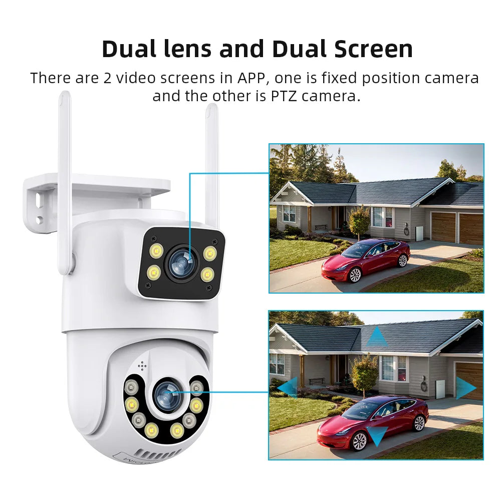 8MP 4K PTZ Wifi Camera Dual Lens Wireless Outdoor Surveillance Camera Ai Human Detect Security IP Camera Auto Tracking Icsee App