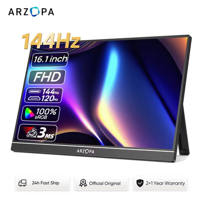 ARZOPA 16.1" 144Hz 100% Srgb 1080P FHD Portable Gaming Monitor HDR External Second Screen for Switch, Xbox,Ps5,Laptop,Pc,Z1Fc