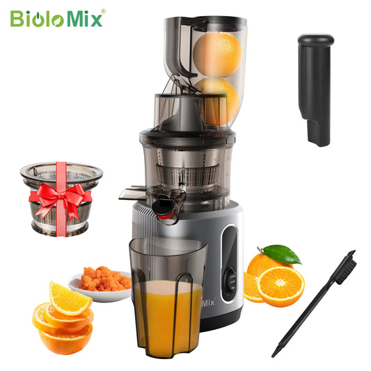 Biolomix Cold Press Juicer with 75mm Feed Chute, 200W Motor, 40-65 RPM Slow Masticating Juice Extractor for Whole Fruits