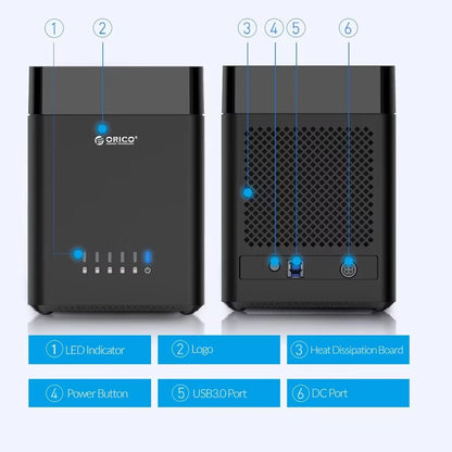 ORICO DS Series 5 Bay 3.5 Inch USB Hard Drive Enclosure Magnetic-Type SATA to Usb3.0/Type-C HDD Case for Altcoins Mining