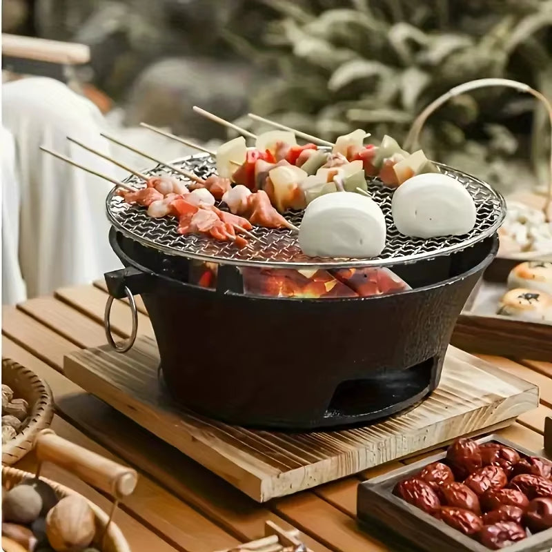 Zoe Cast Iron Outdoor Charcoal and Alcohol Stove for Barbecue, Family Picnics, and Camping - Ideal for Water and Tea Boiling
