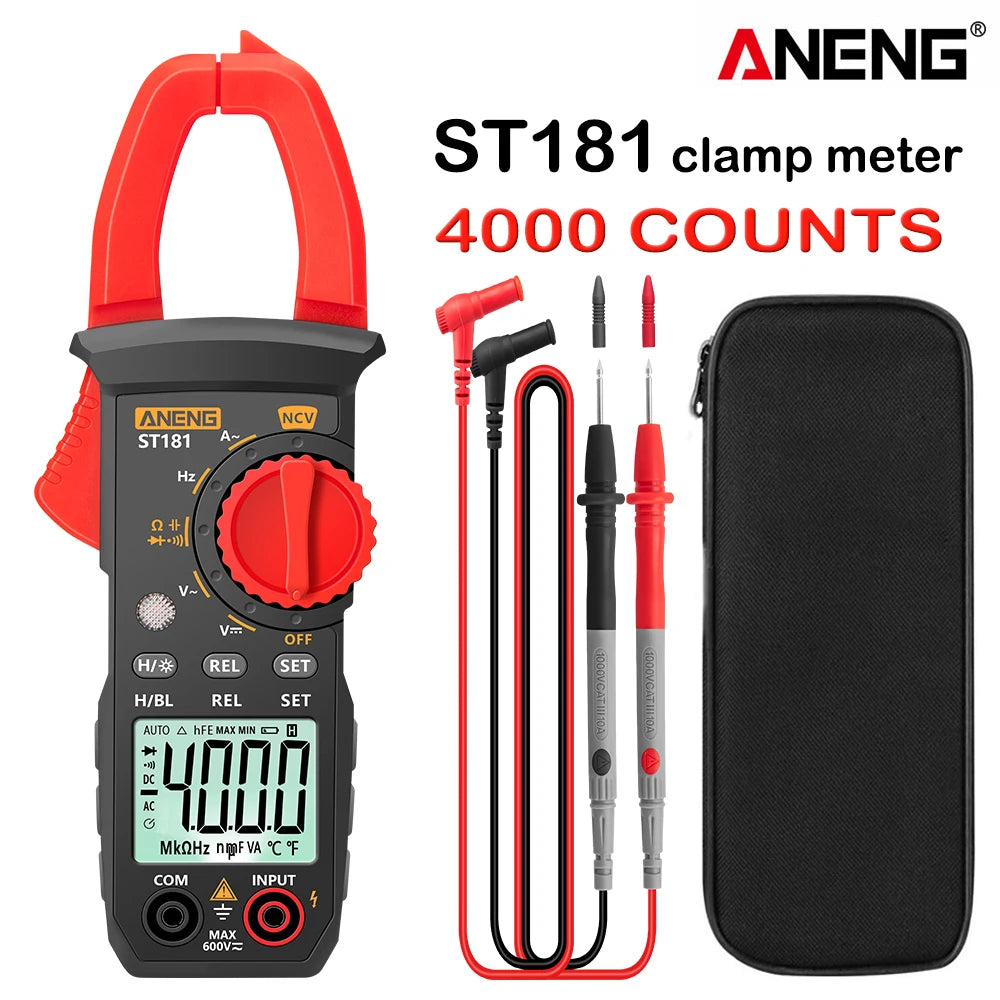 ST181 Digital Clamp Meter DC/AC Current 4000 Counts Multimeter Ammeter Voltage Tester Car Amp Hz Capacitance NCV Ohm Test