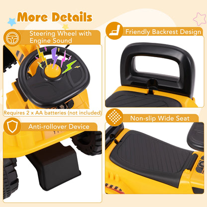 Children's Ride-On Excavator with Adjustable Shovel, Anti-Tipping Block, and Engine Sound Features