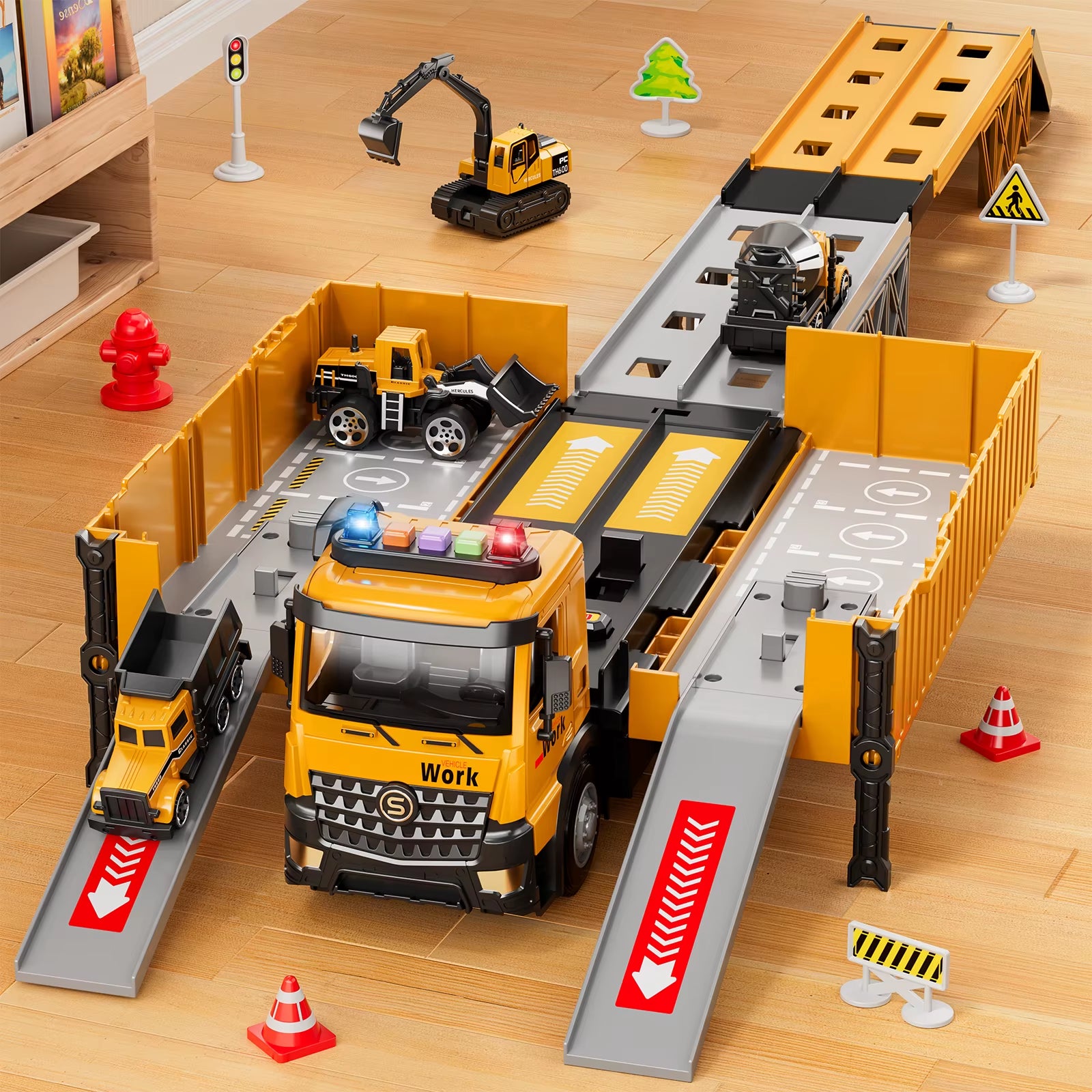 Carrier Truck Race Track Kids Toys Construction Truck Toys for 3-8 Years Old Boy Transport Car Truck with Tower Crane Truck Sets