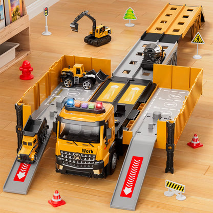 Carrier Truck Race Track Kids Toys Construction Truck Toys for 3-8 Years Old Boy Transport Car Truck with Tower Crane Truck Sets