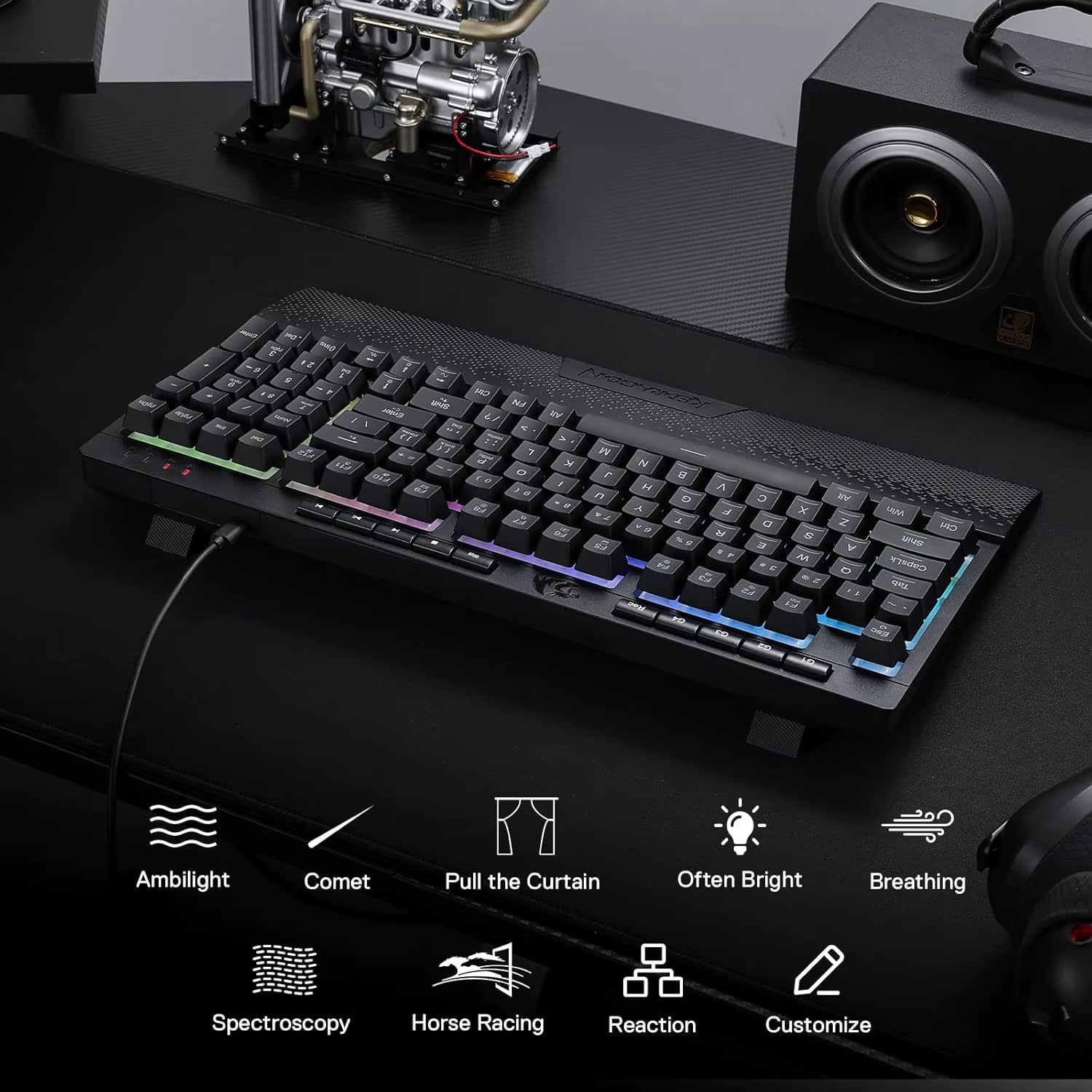 K515 Shiva RGB Membrane Gaming 98 Keys Mechanical Detachable Wrist Rest Smooth Linear Switch Keyboard