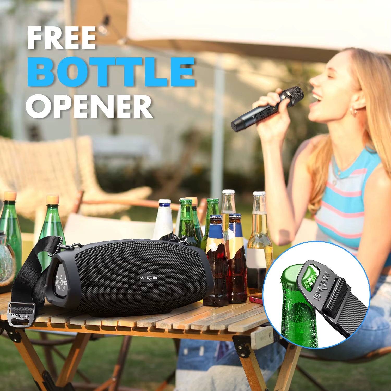 (120W PEAK)70W Portable Loud Bluetooth Speakers with Wireless Microphone, Waterproof Outdoor Wireless Bluetooth