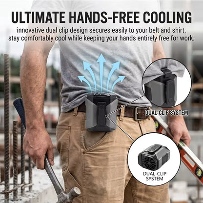 Rechargeable Portable Waist Fan with Flashlight and Power Bank Function for Hands-Free Use in Outdoor and Indoor Activities