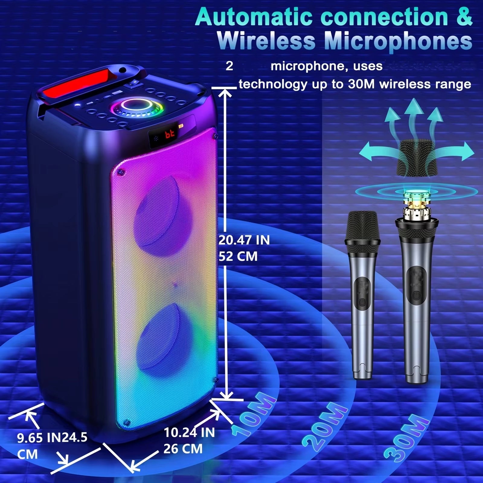 Wireless Bluetooth Speaker, Karaoke Machine with 2 Microphone, Home Karaoke System with LED Party Light, Remote Control