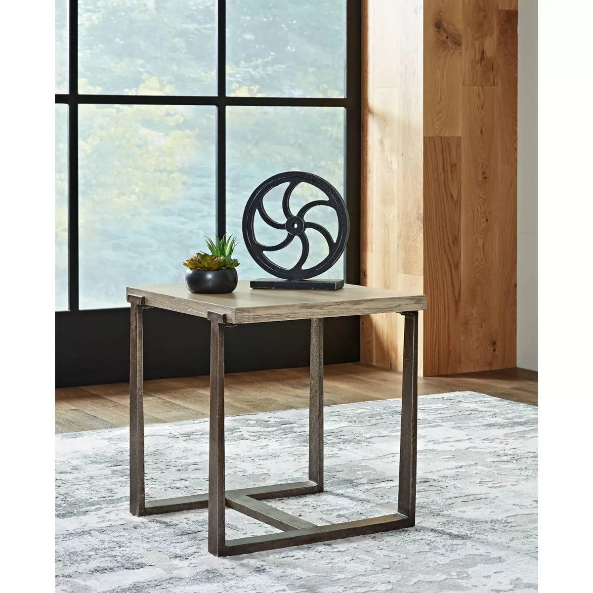 Dalenville Contemporary Square End Table in Black, Gray, Brown, and Beige - Aluminum and Veneer Accent Table