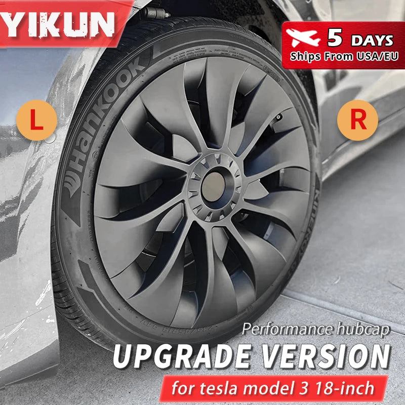 4-Piece Hub Cap Set for Tesla Model 3 - 18 Inch Wheel Cap Replacement and Full Rim Cover Accessories (2018-2023)