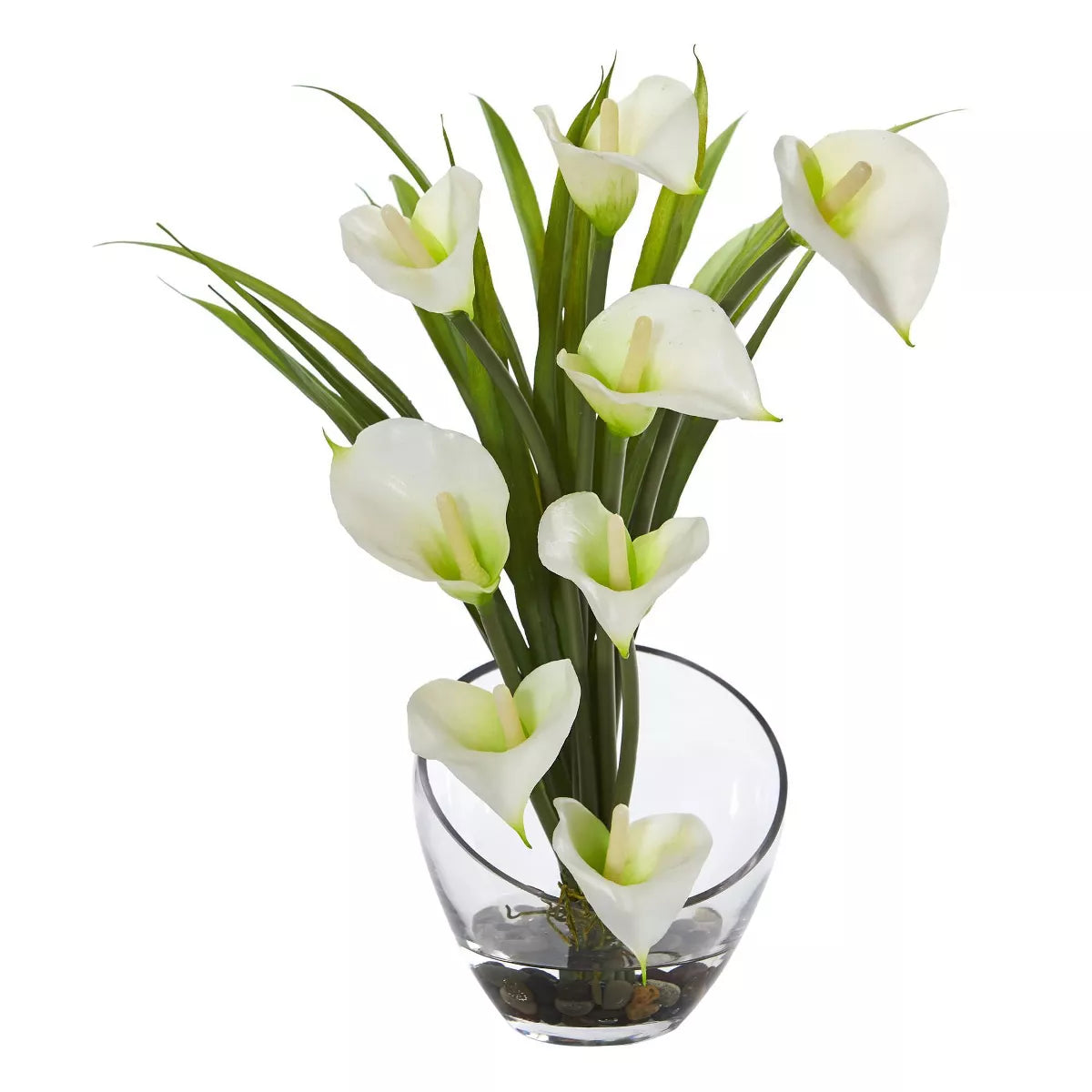 15.5" x 9.5" Artificial Calla Lily and Grass Plant Arrangement in Vase 