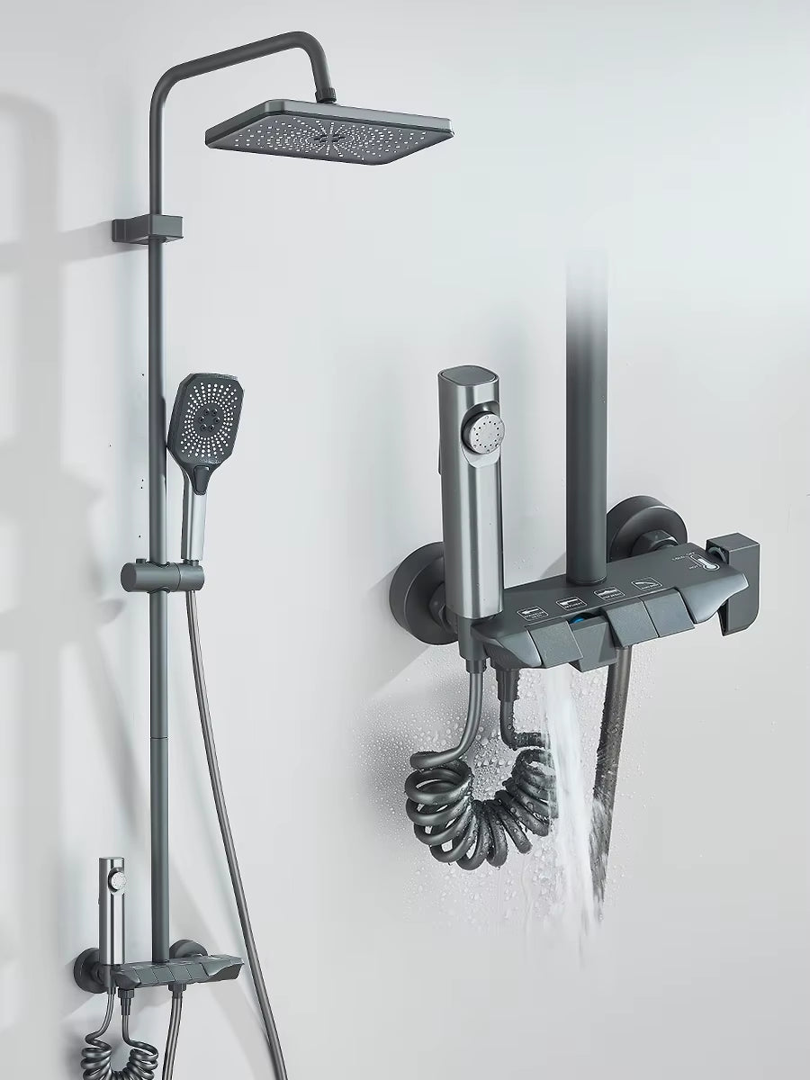 4-Way Piano Shower System with Rain Shower Bidet Faucet Hot Cold Water Mixer for Bathroom Shower Kit