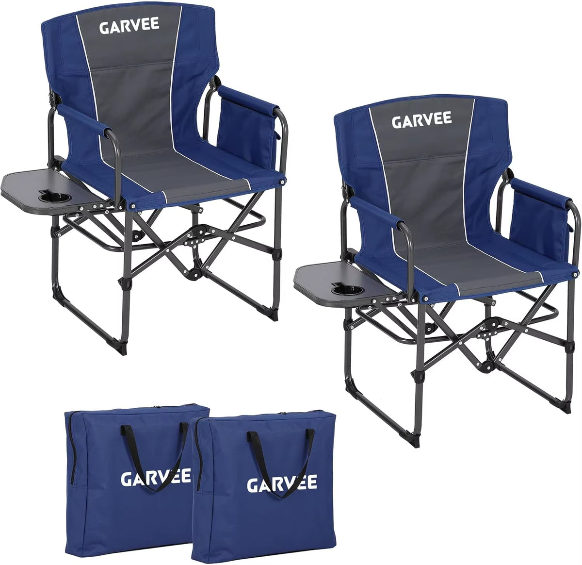 Oversized Heavy-Duty Folding Directors Chair for Adults - Available in 1 or 2 Pack, 400 lbs Capacity, Portable Camping Chair with Side Table, Cup Holder, and Side Pocket for Camping, Beach, Garden, and RV Use