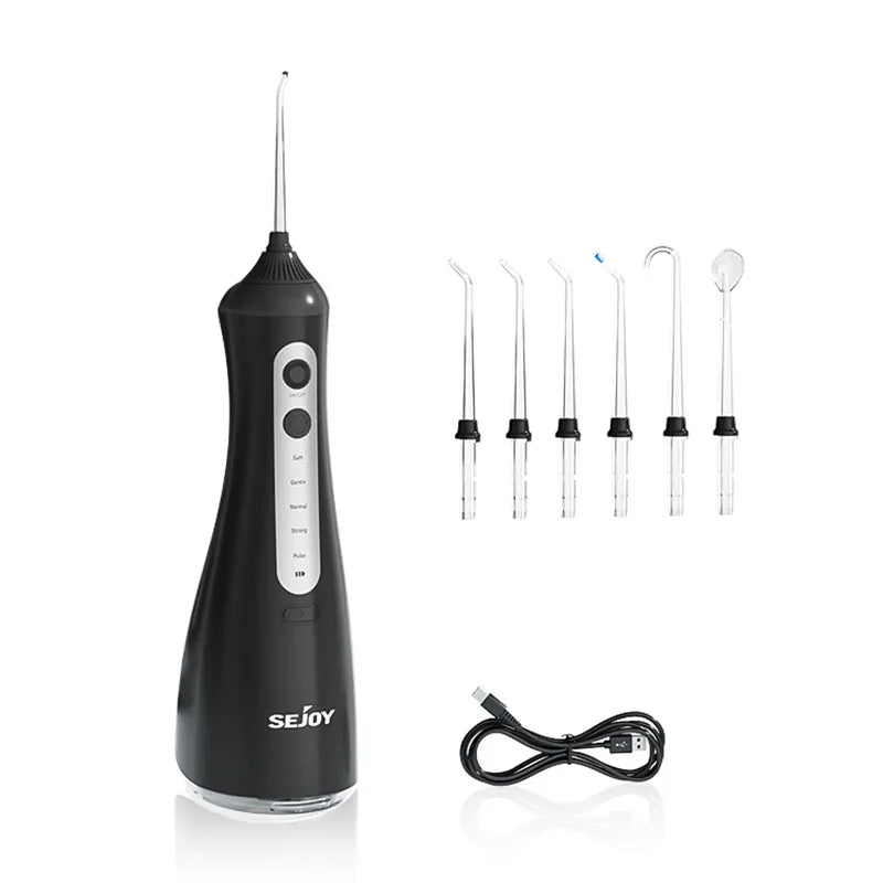 SEJOY Portable Electric Water Flosser with 350ML Tank, 5 Modes, and 5 Jet Tips for Dental Care and Teeth Whitening - Ideal for Home and Travel