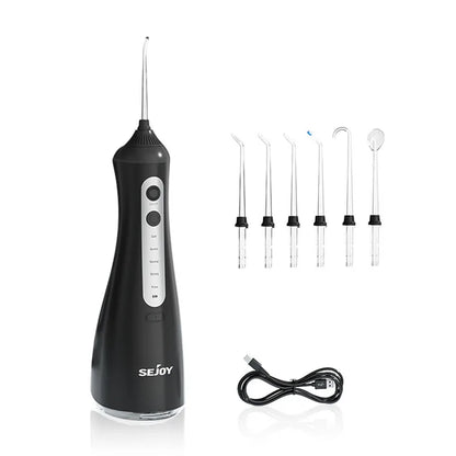 SEJOY Portable Electric Water Flosser with 350ML Tank, 5 Modes, and 5 Jet Tips for Dental Care and Teeth Whitening - Ideal for Home and Travel
