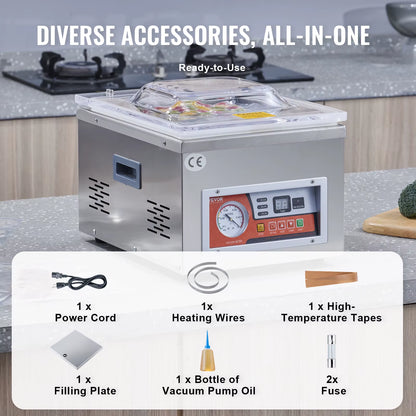 DZ-260A Chamber Vacuum Sealer with 15.7" Sealing Length Vacuum Packing Machine for Home Wet Foods Meats Marinades