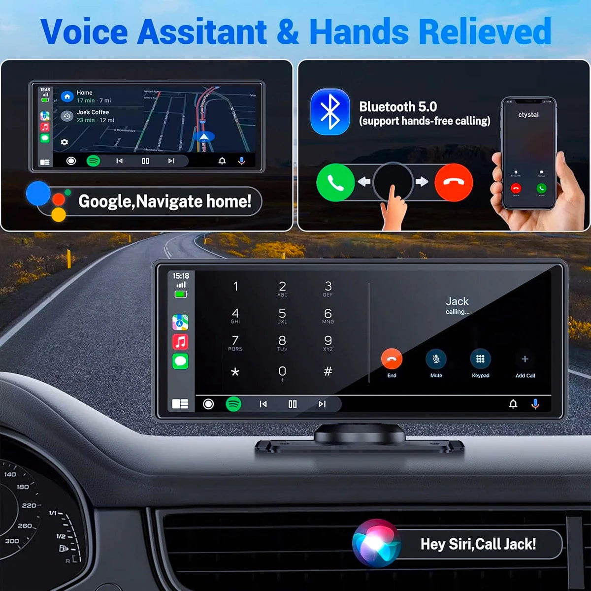 Pionray 10.26-Inch Portable 4K Dual Lens Car DVR with Wireless CarPlay, Android Auto, GPS Navigation, and WiFi FM Functionality